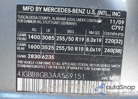 2010 Mercedes-Benz Ml 350 4Matic z USA, uszkodzony, nr VIN 4JGBB8GB3AA569151